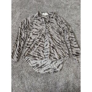 Cloth & Stone Anthropologie Tiger Stripe Button Down Shirt Grey XS R2893-X31-304
